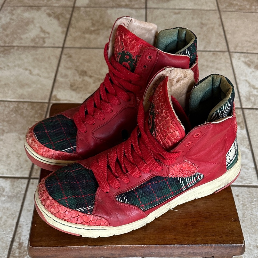 Plaid Red High-Top Sneakers